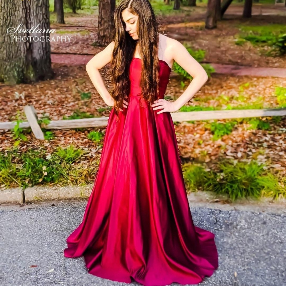 NWT Crimson Strapless Prom Dress | Ball Gown - Picture 1 of 9